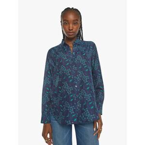 Xirena Beau Floral Print Long Sleeve Button-Up Shirt Navy/Green Women's Size XS